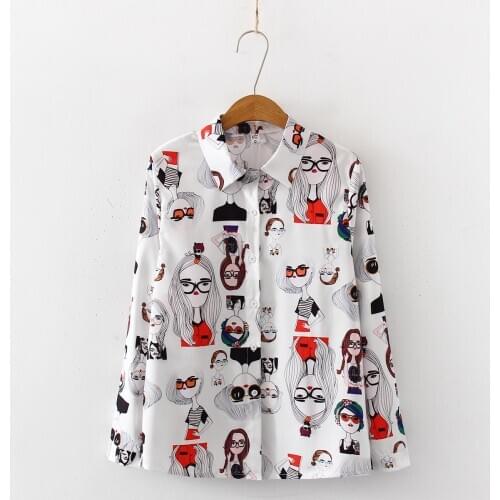 2019 Spring Fall Women Harajuku cartoon Print Tops Streetwear Blouse Women Long Sleeve Blouses Shirts Female