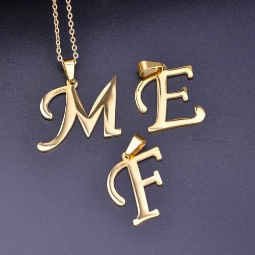 Gold Color Big Letter Script A-Z Name Initial Alphabet Chain Exaggerated Letter Pendant Necklaces For Women Jewelry Accessories