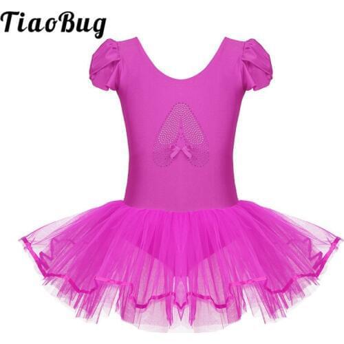 TiaoBug Kids Girls Ruffle Cap Sleeve Ballet Tutu Dress Sequined Ballet Leotards Gymnastics Leotard Children Stage Dance Costume
