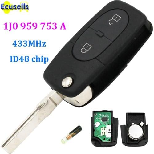 Remote key fob 2 BUTTON 433Mhz FOR Volkswagen Bora Golf Beetle Polo Passat for seat for Skoda 1J0 959 753 A