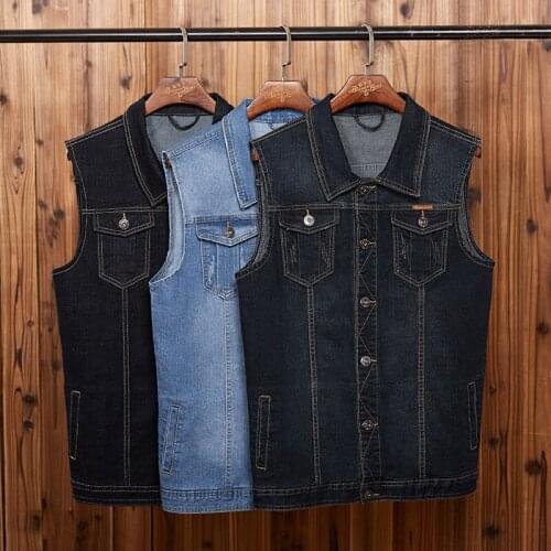 Plus Szie 4XL 5XL 6XL 7XL 8XL Men Fashion Multi-pocket Sleeveless Denim Jacket Men Hip Hop Slim Casual Jeans Vest Jacket Coats