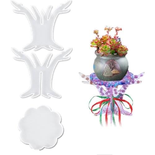 DIY Branch Ribbon Combination Decoration Epoxy Mold Desktop Flower Pot Decoration Pendulum Mirror Silicone Mould