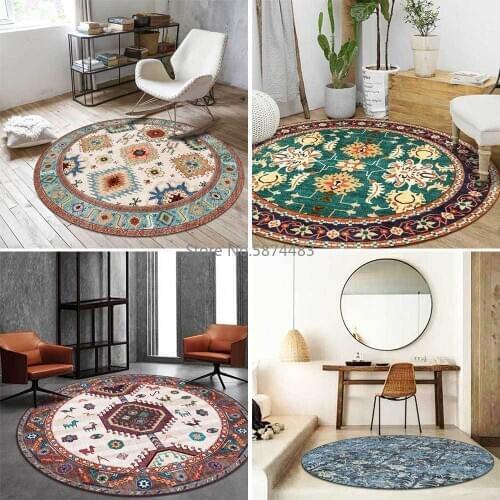 European and American Country Persian Ethnic Style Flower Blue Pink Living Room Bedroom Non-slip Round Mat