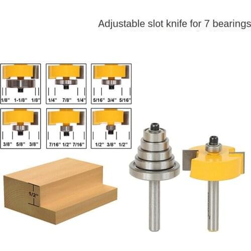 7Pcs 1/4''(6.35mm) 1/2 8MM Rabbet Router Bit with 6 Bearings Set Tenon Cutter Carbide End Mill Woodworking Milling Cutter