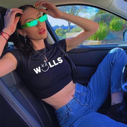 FIXSYS Womens T-shirt Harajuku Sexy Tops Summer Fashion NightcNavel short sleeve Graphic Black T Shirts Couple Clothes