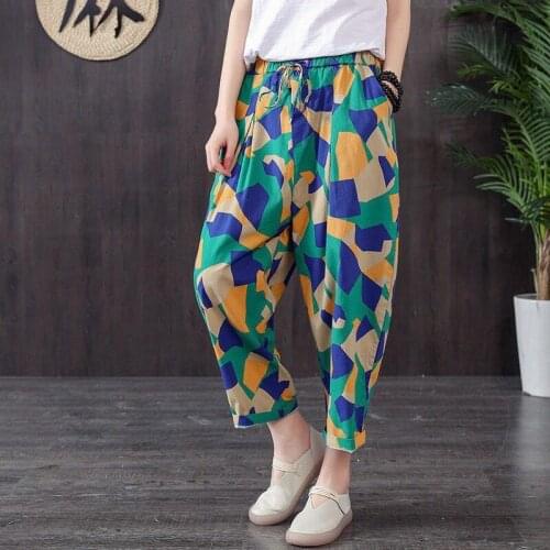 Art harem pants 2020 new summer print nine-point casual beach style womens pants