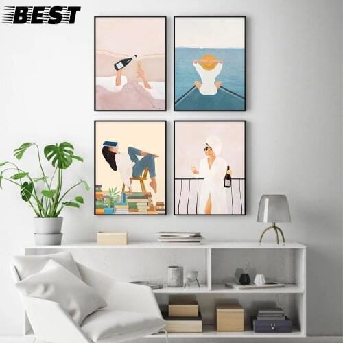 Lost In My Books Canvas Art Painting Morning Wine Poster and Print Summer Vacation Wall Art Pictures For Living Room Home Decor