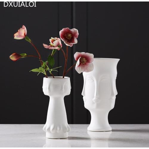 DXUIALOI Nordic simple human face ceramic crafts vase housewarming gift home living room desktop white flower arrangement vase