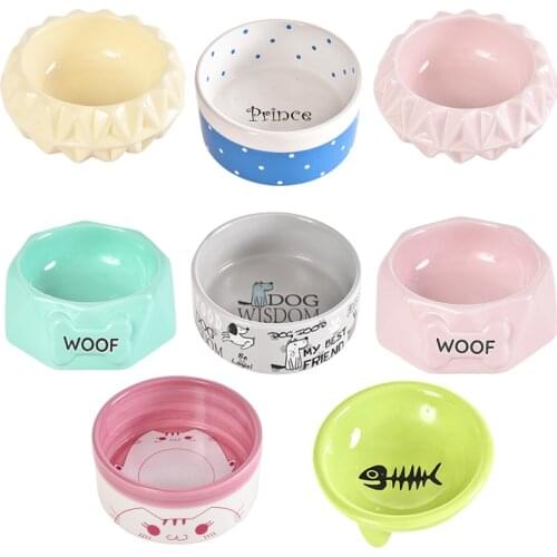 Cat Bowl Cute Cartoon Letter Thick Walled Round Ceramic Bowl for Feeding Pet Supplies