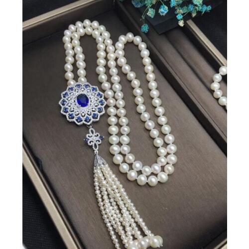 Beautiful NEW stunning 9-10mm pearl long necklace 36"with pendant tassel pearl 50"