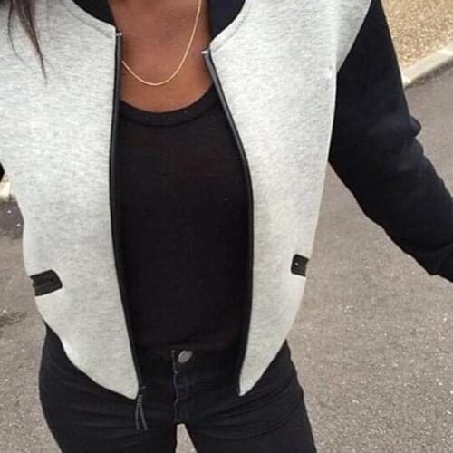 Jacket Women Baseball Jersey Fashion Contrast Short Jacket Casual Loose Large Size Pocket Zipper Front Cardigan Long Sleeve