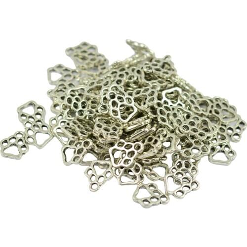 100 pcs Lovely Filigree Puppy Paw Charms Dog Print Pendant for necklace expandable Jewelry DIY Findings-Antique Silver Color