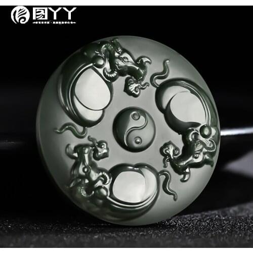 Natural A hetian jade hand carved black jade bull green jade pendant unique design jadeite jade necklace men jewelry