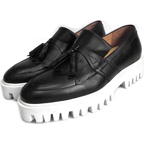 New leather fashion slip on shoes for men casual platform shoes increase tassel men shoes