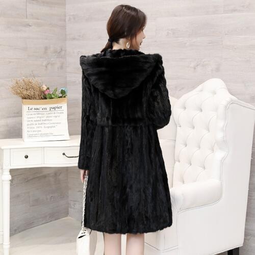 New Womens Natural Real Pieces of Mink Fur Coat With Hood Long plus size 6XL