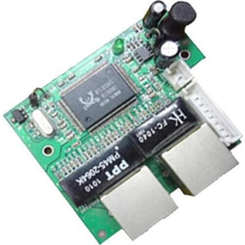 OEM 3 port direct mini fast 10/100mbps 2 port ethernet network lan hub switch board two layer pcb 2 rj45 1*8pin head port