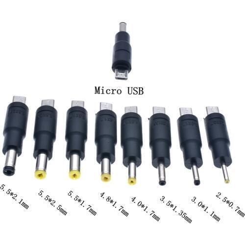 2pcs Micro USB Plug to DC 5.5 4.8 4.0 3.5 2.5 2.1 1.7 mm Power male Connector Adapter for Smartphone Tablet Charger Converter