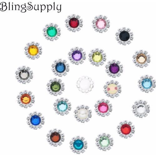 Free shipping 13mm rhinestone button embellishment flatback;mix colors 100PCS/lot(BTN-5144)