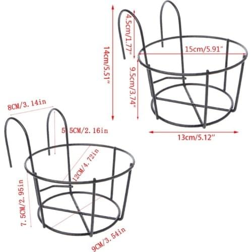 Q9QF Hanging Plant Iron Racks Balcony Round Flower Pot Rack Railing Fence Outdoor