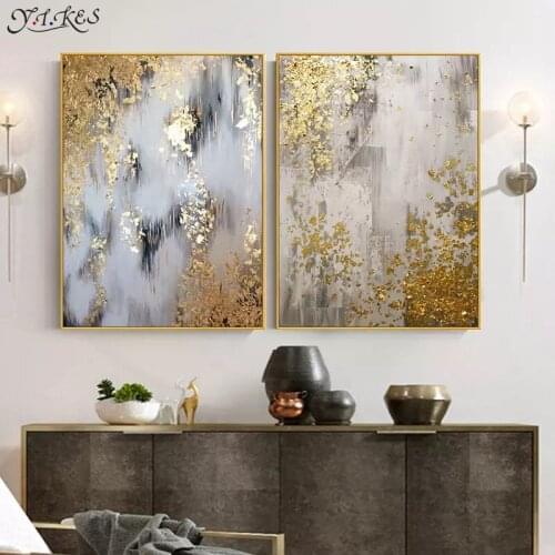 Hand-painted Gold Leaf Simple Modern Light Luxury Nordic Entrance Porch Decoration Corridor End Of Aisle Abstract Canvas