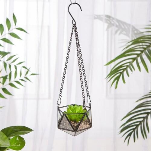 Modern Hanging Glass Terrarium Geometric Polyhedron Diamond Shape Plant Holder Container Wall Planter Flower Pot Windowsill Deco