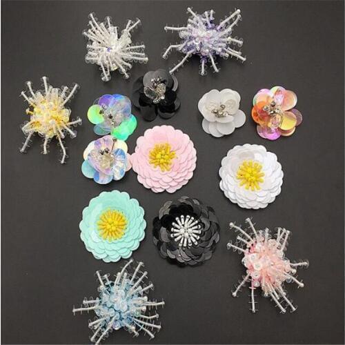 Handmade Rhinestone beaded Flower Sew on sequin Crystal patch for clothing beading Applique Scrapbooking