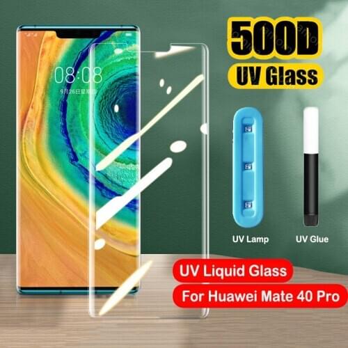 UV Liquid Full Glue Tempered Glass For Huawei Mate 40 Pro Screen Protector With Fingerprint Unlock Case Full Mate 40 Pro Film