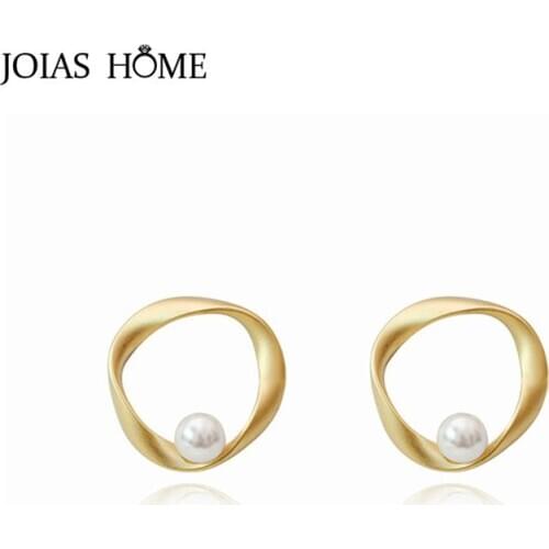 JoiasHome Vintage Silver 925 Jewelry Pearl Earrings for Women Korean Edition Gold color Ear Studs Simple Design Party Ear Studs