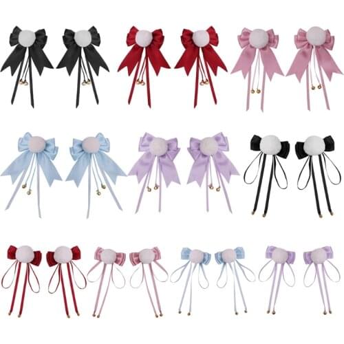 Cute Pom Pom Ball Hair Clips with Bowknot Bells Sweet Lovely Faux Fur Animal Ears Hairpins Anime Lolita Cosplay Barrette