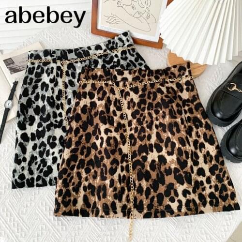 Fashion versatile Leopard Print Skirt high waist pleated leisure Short A-line Skirt with chain belt 2021 New Summer Women