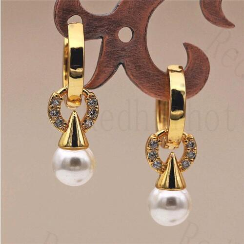 Jewelry New Brand Design Gold Color Pearl Hoop Earrings For Womens earrings Trendy Earring for Party Wedding accessories Gift