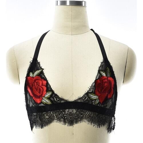 Women Sexy Lace Body Harness Embroidered Floral Transparent Bralette Bustier Top Cage Black Bra Brassiere Harness Belt