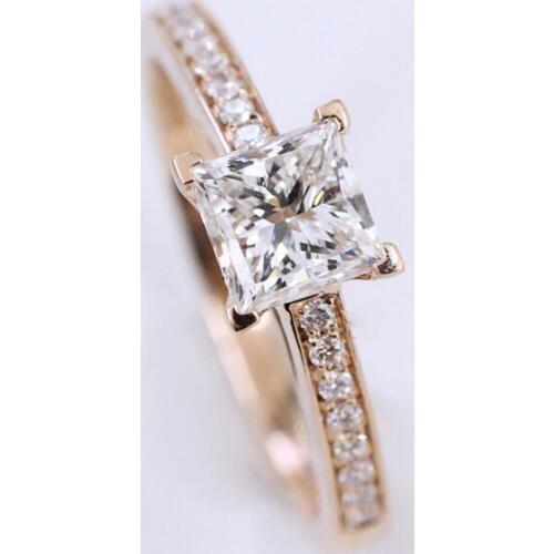 Sterling Silver 10k 14k yellow gold 0.8ct 5mm Princess side Moissanite Ring DEF Color VVS1 Wedding Engagement Ring For Women