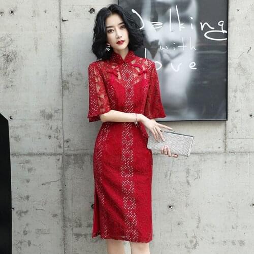 Dress 2021 New Summer Girl Red Willow Waist Mid-length Qipao Retro Chinese Style Brocade Gown Chinese Wedding Cheongsam Dress