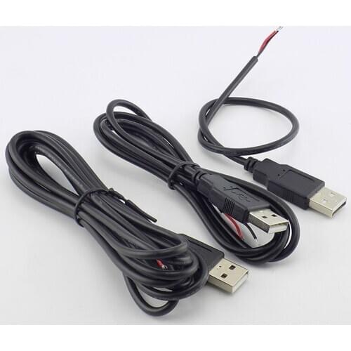 0.3/1/2M DC 5V USB 2.0 Type A Male 2 Pin Cable Power Supply Adapter Charge for Smart Devices DIY Connector Wire