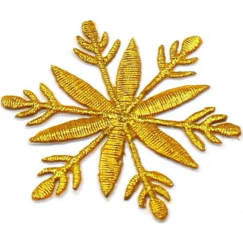 10 Pieces Iron On Snowflake Appliques Gold Embroidered Patches Cosplay Costumes Lotus Flower Trims