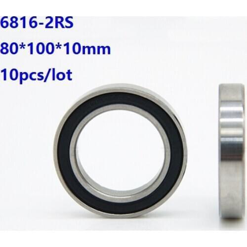 10pcs/lot 6816-2RS 6816RS Thin wall bearing 80*100*10 mm Double rubber cover deep groove ball bearings 80x100x10 mm
