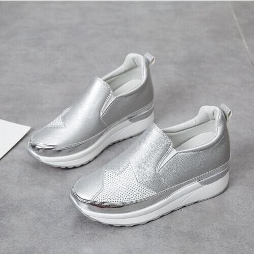 2020 Comfort Creepers Bling Loafers Silver Platform Shoes Woman Slip On Swing Women Flats Shoes Zapatos De Mujer
