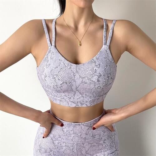 2021 Women Printing Fitness Yoga Bra Running Sportswear Vest-style Sports Underwear Thin Shoulder Strap Shockproof Sports Bras