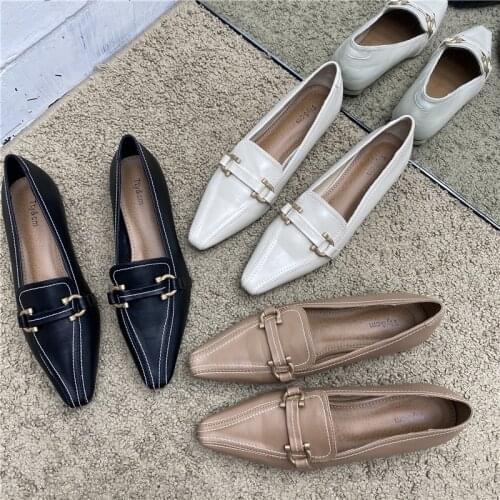 2021 New Spring Med Heel Pumps Shoes Women Brand Metal Buckle Shoe For Party Fashion Square Toe Retro Pumps Shallow Casual Shoes