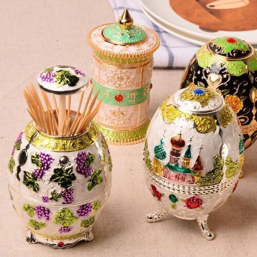 Table Decoration Accessories Tin Alloy Vintage European Church Hand Press Automatic Toothpick Holder Holders With Opener