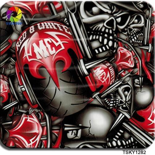 Free shipping 0.5m*2m/10m skull fire motorcycle TSKY1282 hydrographic dipping film water transfer printing film