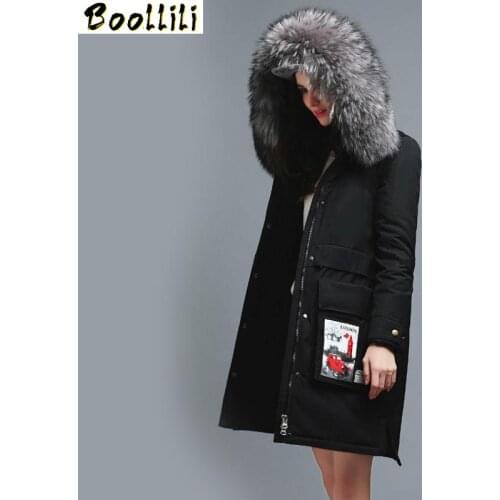 Boollili High Qulity White Duck Down Jacket Real Raccoon Fur Collar Hooded Winter Coat Female Parka Mujer Womens Jackets