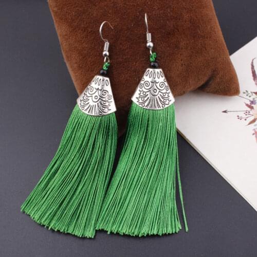 Bohemian Style Long Tassel Earrings Ladies Fashion Color Cotton Thread Pendant Earrings Ethnic Style Fashion Jewelry