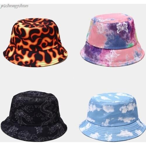 Double-sided Wearing Cap Visor Rainbow Color Bucket Hat Men And Women Cotton Flat Sun Hat Reversible Sun Tie Dye Fisherman Hat