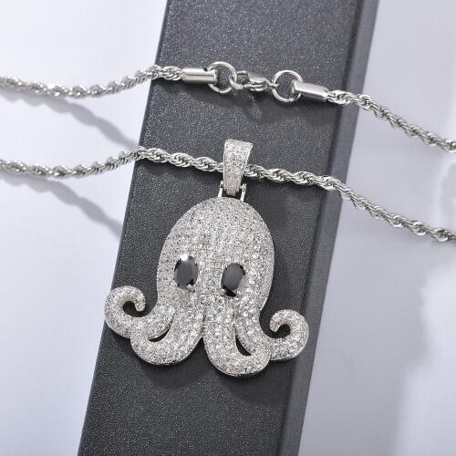 Hip Hop Octopus Pendant Chain Fashion Men Women Silver Color Jewelry Micro Pave Zircon Animal Iced Out Necklace Gifts