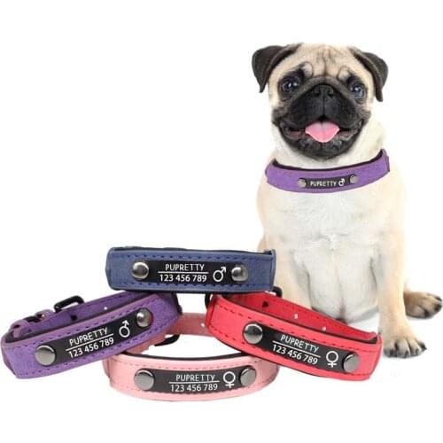 Engraving Dog Collar Personalized ID Tags Pet Custom Name Lable Cat Leather Collar Necklace For Small Medium Puppy