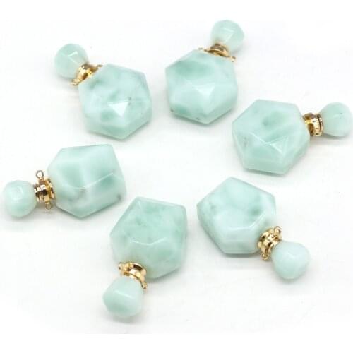Natural Stone Gem Perfume Bottle Pendant Green Angel Handmade Crafts DIY Necklace Sweater Chain Jewelry Accessories Pendants