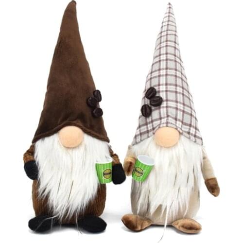 Coffee Gnome Plaid Swedish Tomte Gnome,Coffee Bar Decoration Gift Coffee Scandinavian Figurine Nordic Plush Farmhouse Home Decor