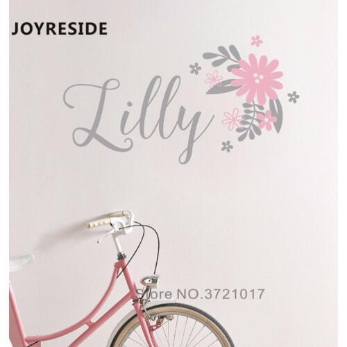 Beautiful Flower Personalized Name Wall Sticker Girls name Baby Bedroom Lovely Decor Art Design Wall Decals Customed Names M163